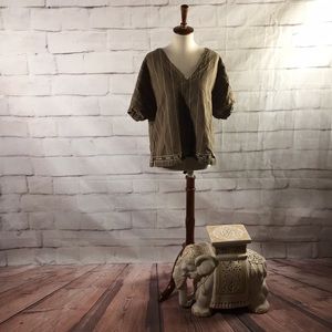 Madewell Embroidered Linen Cotton V-Neck in Stripes